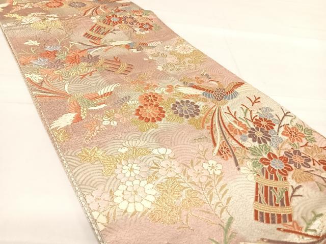 平和屋着物◎佐賀錦 六通柄袋帯 唐織 飛鳥飾花文 金銀糸 正絹 逸品 AABE3572yx