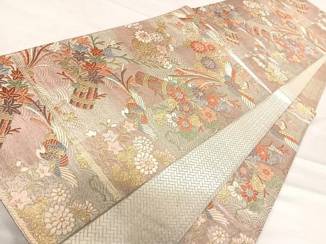 平和屋着物◎佐賀錦 六通柄袋帯 唐織 飛鳥飾花文 金銀糸 正絹 逸品 AABE3572yx