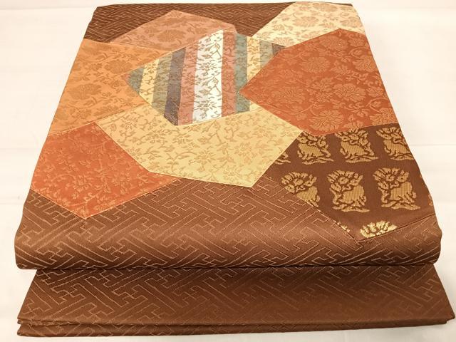 平和屋着物◎太鼓柄袋帯 切嵌 名物裂 金糸 正絹 逸品 AABE3575yx