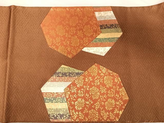 平和屋着物◎太鼓柄袋帯 切嵌 名物裂 金糸 正絹 逸品 AABE3575yx