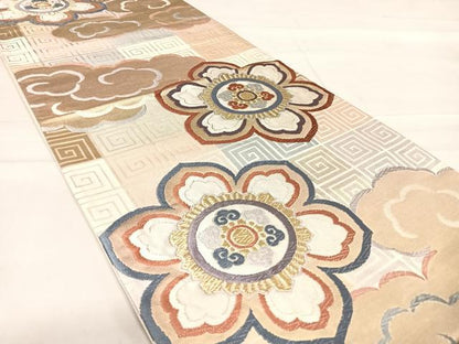 平和屋着物◎六通柄袋帯 唐織 観世好み 雲取り花文 金糸 正絹 逸品 AABE3577yx