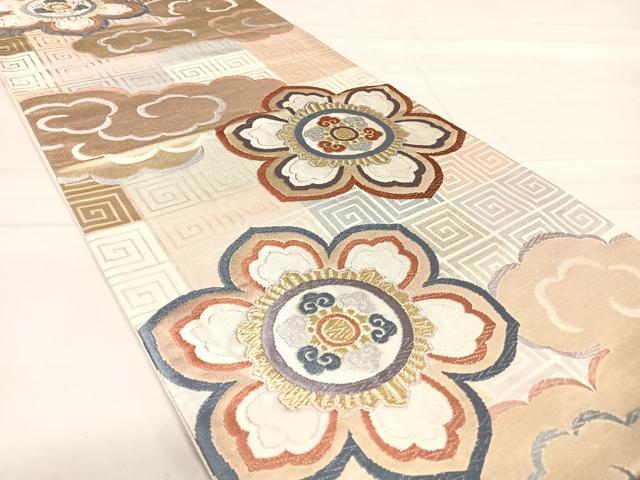 平和屋着物◎六通柄袋帯 唐織 観世好み 雲取り花文 金糸 正絹 逸品 AABE3577yx