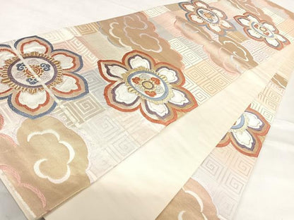 平和屋着物◎六通柄袋帯 唐織 観世好み 雲取り花文 金糸 正絹 逸品 AABE3577yx