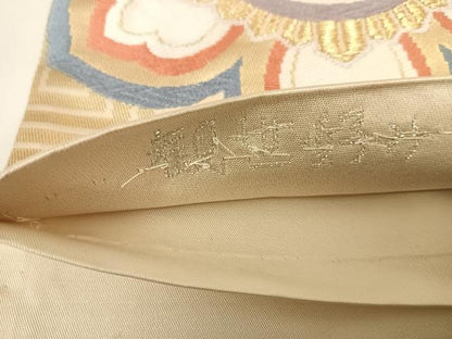 平和屋着物◎六通柄袋帯 唐織 観世好み 雲取り花文 金糸 正絹 逸品 AABE3577yx