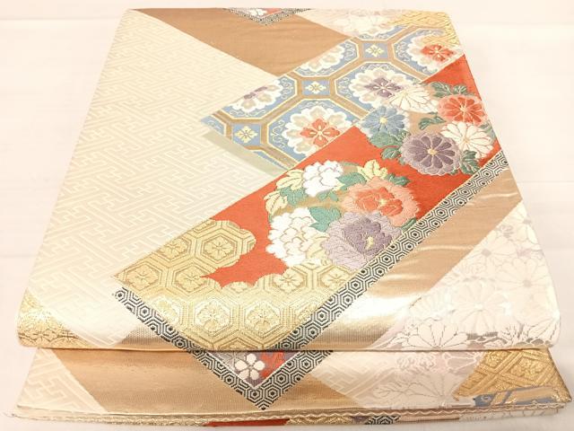 平和屋着物◎六通柄袋帯 唐織 吉祥花文 金銀糸 正絹 逸品 AABE3578yx