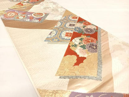平和屋着物◎六通柄袋帯 唐織 吉祥花文 金銀糸 正絹 逸品 AABE3578yx