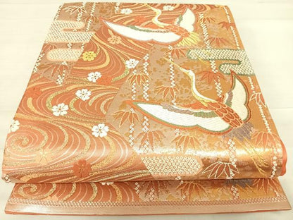 平和屋着物◎六通柄袋帯 唐織 飛鶴流水花文 金糸 正絹 逸品 AABE3583yx