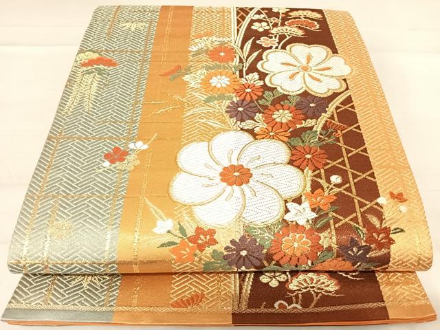 平和屋着物◎六通柄袋帯 唐織 花間道 金糸 正絹 逸品 AABE3584yx