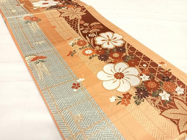 平和屋着物◎六通柄袋帯 唐織 花間道 金糸 正絹 逸品 AABE3584yx