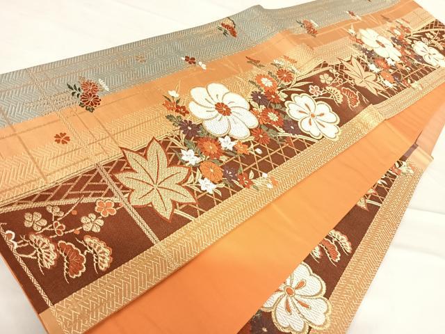 平和屋着物◎六通柄袋帯 唐織 花間道 金糸 正絹 逸品 AABE3584yx
