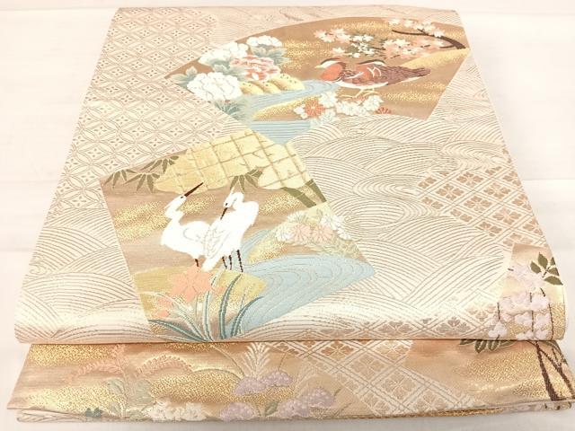 平和屋着物◎六通柄袋帯 唐織 地紙花鳥文 金糸 正絹 逸品 AABE3587yx