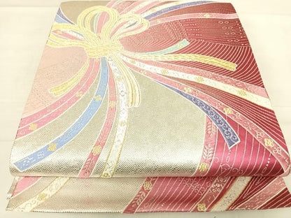 平和屋着物◎六通柄袋帯 唐織 束ね熨斗花文 金銀糸 正絹 逸品 AABE3590yx
