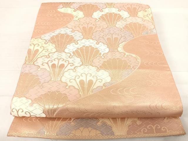 平和屋着物◎六通柄袋帯 上品錦 雪輪青海波 金糸 正絹 逸品 AABE3595yx