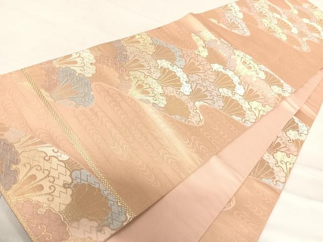 平和屋着物◎六通柄袋帯 上品錦 雪輪青海波 金糸 正絹 逸品 AABE3595yx