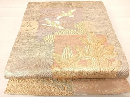 平和屋着物◎六通柄袋帯 唐織 飛鶴松文 金糸 正絹 逸品 AABE3601yx