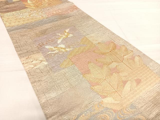 平和屋着物◎六通柄袋帯 唐織 飛鶴松文 金糸 正絹 逸品 AABE3601yx