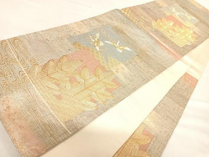 平和屋着物◎六通柄袋帯 唐織 飛鶴松文 金糸 正絹 逸品 AABE3601yx