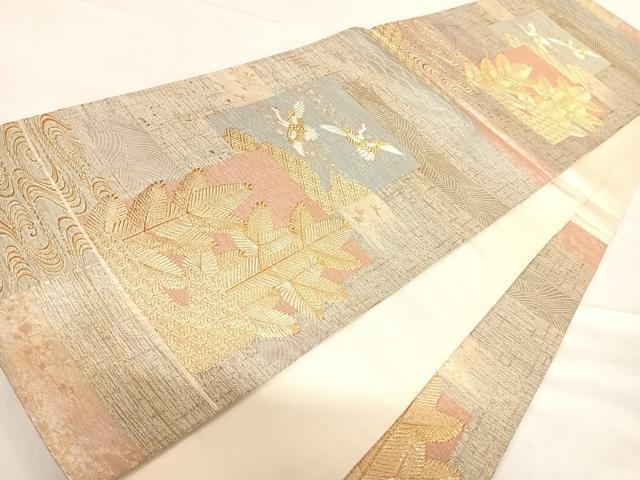 平和屋着物◎六通柄袋帯 唐織 飛鶴松文 金糸 正絹 逸品 AABE3601yx