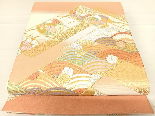 平和屋着物◎六通柄袋帯 唐織つづれ 松皮青海波文 金銀糸 正絹 逸品 AABE3604yx
