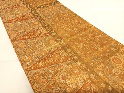 平和屋着物◎六通柄袋帯　更紗花文　正絹　逸品　AABE3609yx