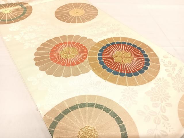 平和屋着物◎六通柄袋帯　唐織　番傘花文　金糸　正絹　逸品　AABE3617yx