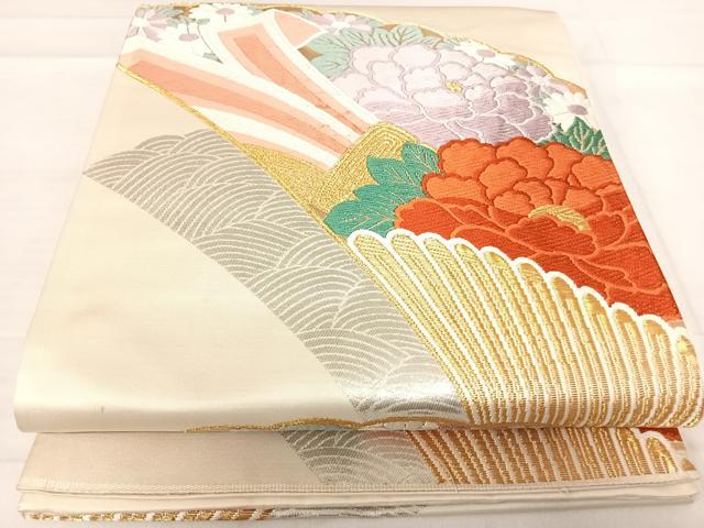 平和屋着物◎六通柄袋帯　唐織　草花文　金銀糸　正絹　逸品　AABE3621yx