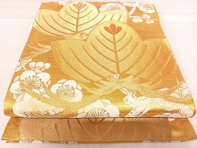 平和屋着物◎六通柄袋帯　唐織　笠松文　金糸　正絹　逸品　AABE3622yx
