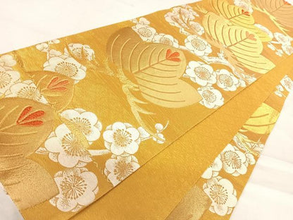 平和屋着物◎六通柄袋帯　唐織　笠松文　金糸　正絹　逸品　AABE3622yx