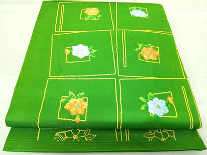 平和屋着物◎六通柄袋帯　唐織　草花文　銀糸　正絹　逸品　AABE3624yx