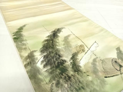 平和屋着物◎太鼓柄袋帯　作家物　手描き　風景文　正絹　逸品　AABE3634yx