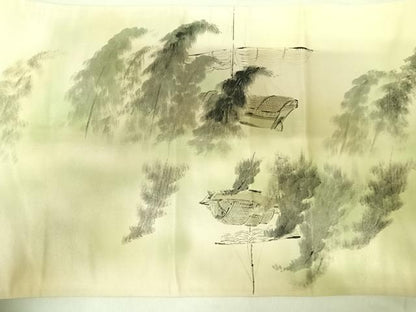 平和屋着物◎太鼓柄袋帯　作家物　手描き　風景文　正絹　逸品　AABE3634yx