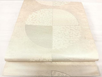平和屋着物◎六通柄袋帯　幾何学花文　銀糸　正絹　逸品　AABE3635yx