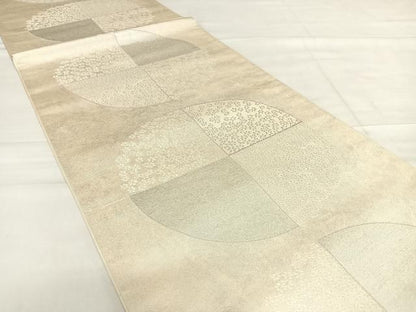 平和屋着物◎六通柄袋帯　幾何学花文　銀糸　正絹　逸品　AABE3635yx