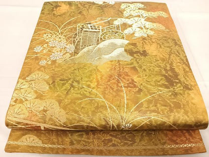 平和屋着物◎六通柄袋帯 御所車花文 金銀糸 正絹 逸品 AABE3645yx