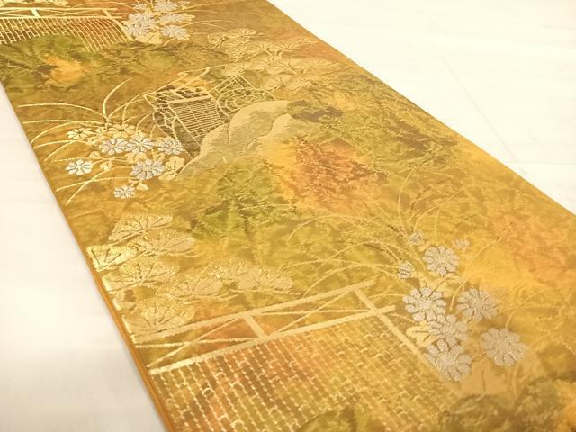 平和屋着物◎六通柄袋帯 御所車花文 金銀糸 正絹 逸品 AABE3645yx
