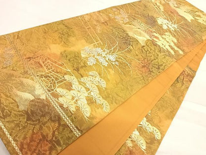 平和屋着物◎六通柄袋帯 御所車花文 金銀糸 正絹 逸品 AABE3645yx