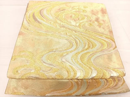 平和屋着物◎六通柄京袋帯 立波文 金糸 正絹 逸品 AABE3646yx