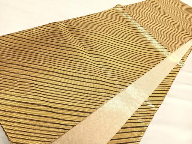 平和屋着物◎西陣 橋本テル織物謹製 佐賀錦 全通柄袋帯 斜縞 金糸 正絹 逸品 AABE3647yx