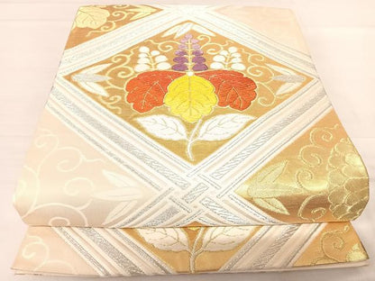 平和屋着物◎六通柄袋帯 唐織 花唐草文 金銀糸 正絹 逸品 AABE3648yx
