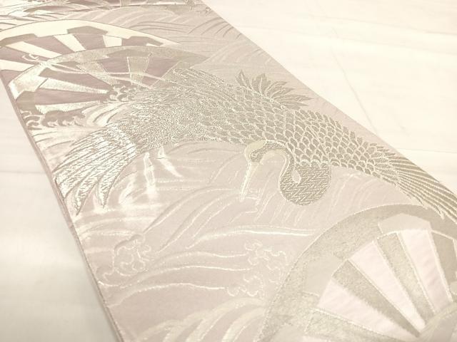 平和屋着物◎六通柄袋帯 唐織 飛鶴立波文 銀糸 正絹 逸品 AABE3649yx