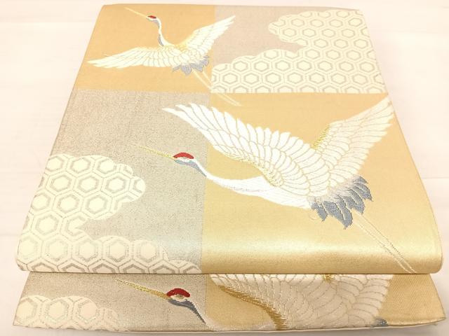 平和屋着物◎六通柄袋帯 唐織 飛鶴亀甲文 金糸 正絹 逸品 AABE3651yx
