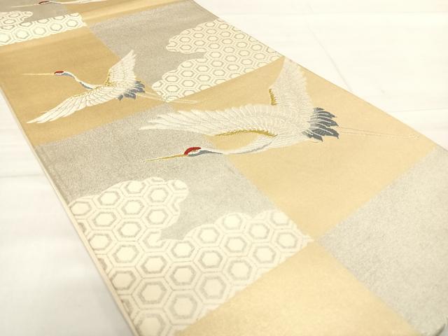平和屋着物◎六通柄袋帯 唐織 飛鶴亀甲文 金糸 正絹 逸品 AABE3651yx