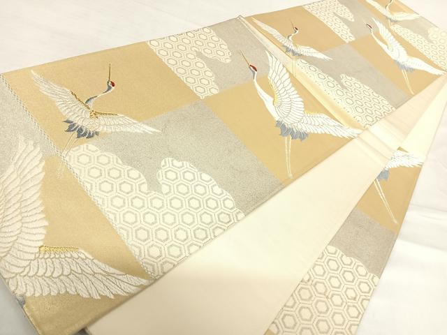 平和屋着物◎六通柄袋帯 唐織 飛鶴亀甲文 金糸 正絹 逸品 AABE3651yx