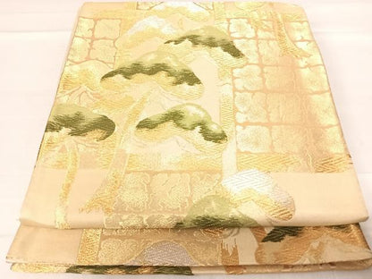 平和屋着物◎六通柄袋帯 唐織 枝松文 金銀糸 正絹 逸品 AABE3657yx