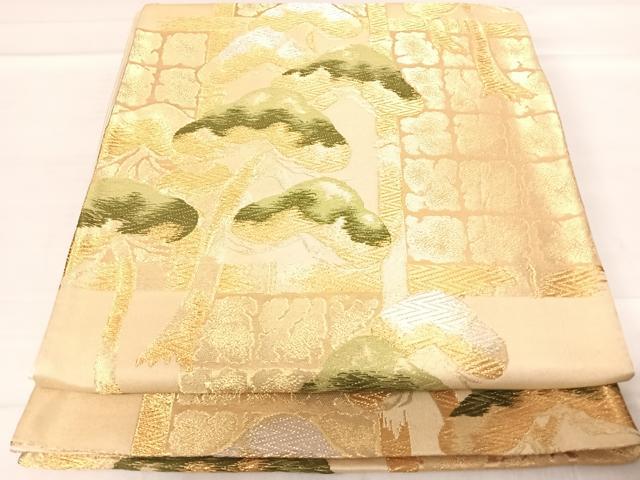平和屋着物◎六通柄袋帯 唐織 枝松文 金銀糸 正絹 逸品 AABE3657yx