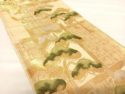 平和屋着物◎六通柄袋帯 唐織 枝松文 金銀糸 正絹 逸品 AABE3657yx