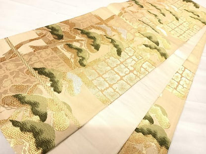平和屋着物◎六通柄袋帯 唐織 枝松文 金銀糸 正絹 逸品 AABE3657yx