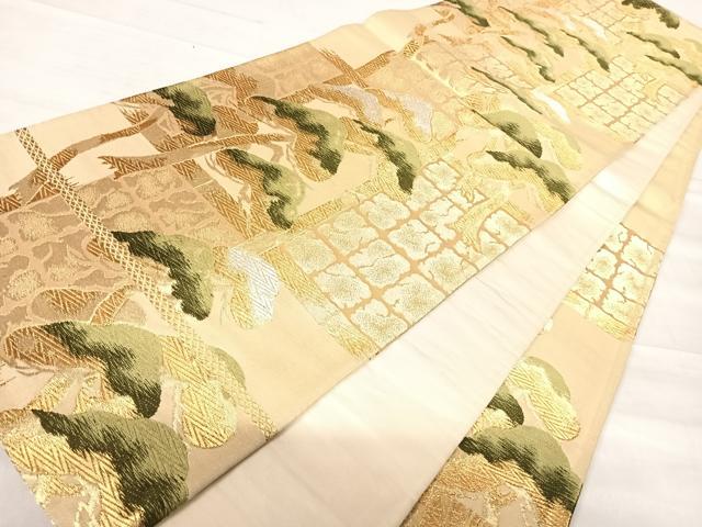 平和屋着物◎六通柄袋帯 唐織 枝松文 金銀糸 正絹 逸品 AABE3657yx