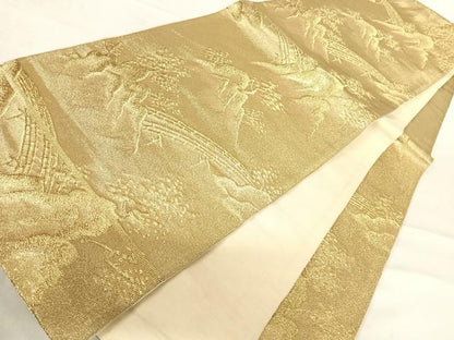 平和屋着物◎六通柄京袋帯 風景文 金糸 正絹 逸品 AABE3659yx