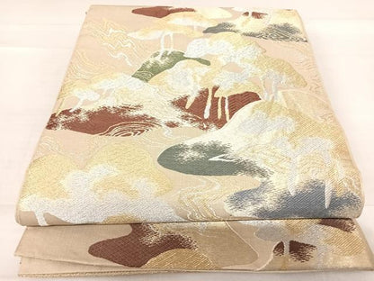 平和屋着物◎六通柄袋帯 唐織 浜松文 金銀糸 正絹 逸品 AABE3661yx